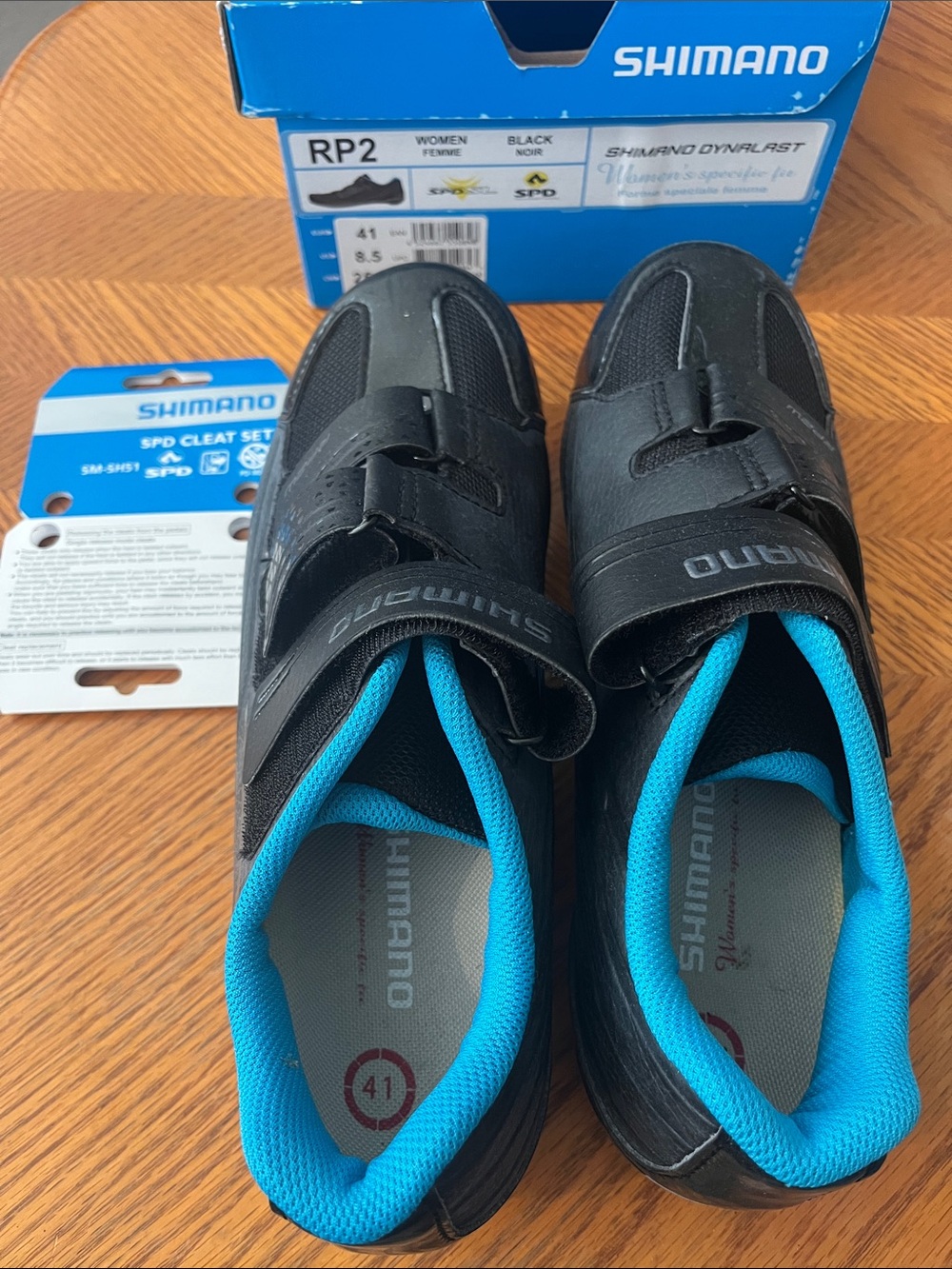 Unused Shimano Black Cycling Shoes women’s 8.5 & SPD cleat set